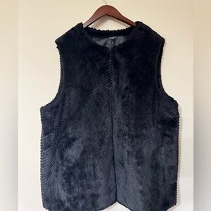 Talbots Elegant Black Faux Fur Vest
